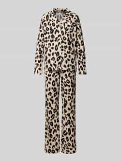 LOUIS & LOUISA Relaxed fit pyjama met reverskraag model 'Schmusekatze'
