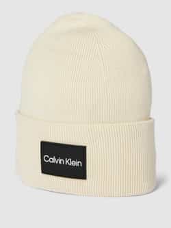 Calvin Klein Fijne Katoenen Rib Beanie Wintermuts Beige Heren