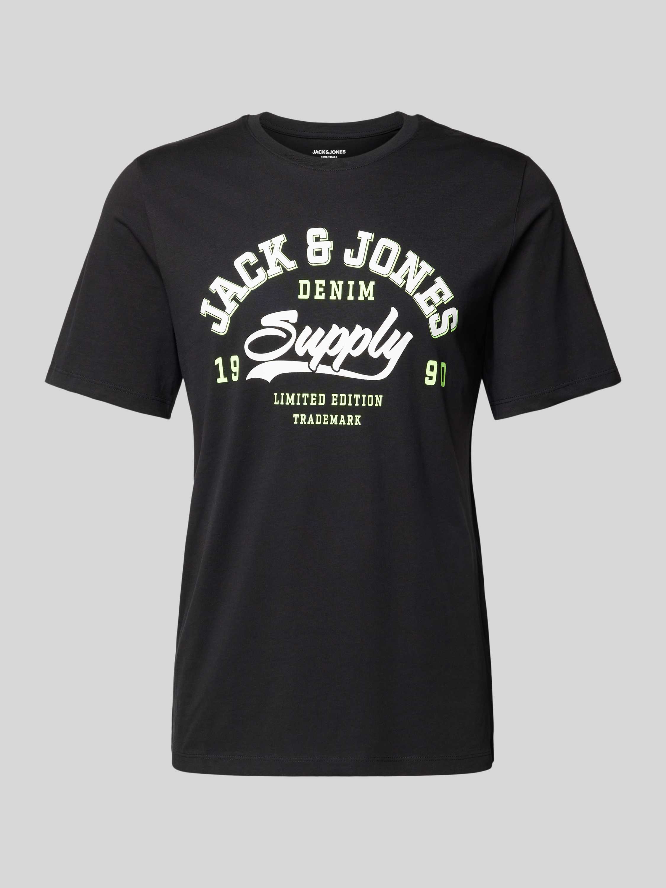 JACK & JONES ESSENTIALS regular fit T-shirt JJELOGO met printopdruk zwart