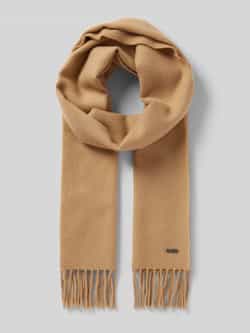 Hugo Boss Elegante Twill Wollen Sjaal met Franjes Beige Dames