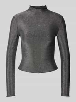 Pieces Slim fit shirt met lange mouwen ronde hals en kraag met boorden met volants model 'SANDRA'