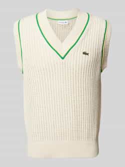 Lacoste Mouwloze Gehaakte Gebreide Trui Beige Heren