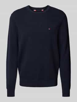 Tommy Hilfiger Gestructureerde Katoenen Trui met Ronde Hals Blue Heren