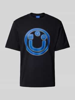 Hugo Blue T-shirt met labelprint model 'Nakoree'