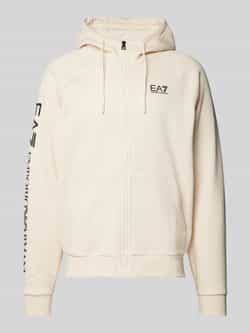 Emporio Armani EA7 Beige Katoenen Hoodie Volledige Rits Logo Beige Heren