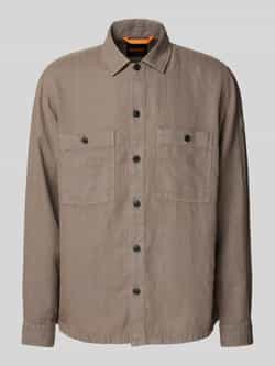 Boss Orange Regular fit linnen overhemdjack met borstzakken model 'Locky'