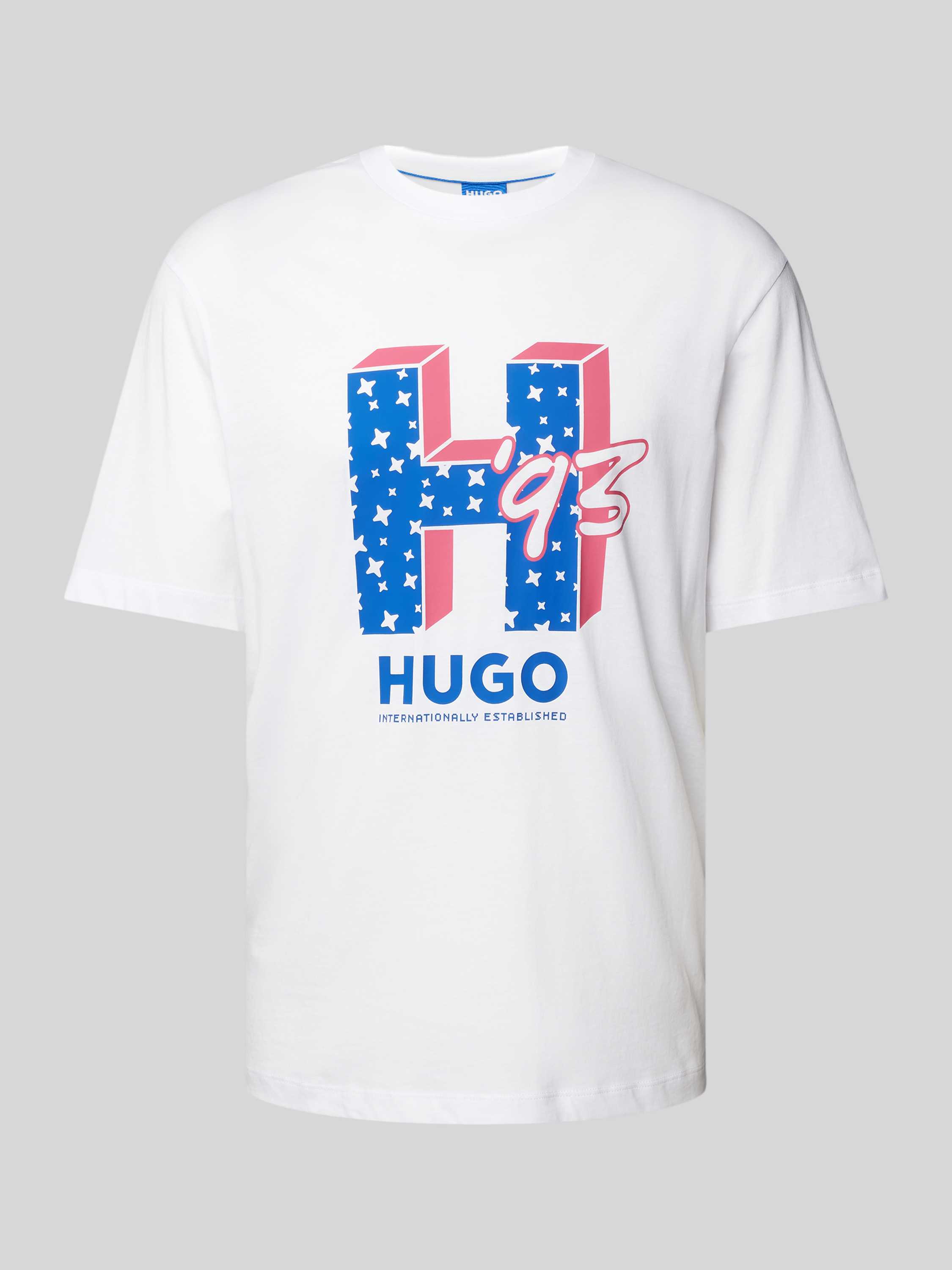 Hugo Blue T-shirt met labelprint model 'Nentryle'