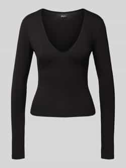 Gina Tricot Shirt met lange mouwen van een mix van viscose en elastaan met V-hals