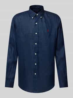 Polo Ralph Lauren Blauw linnen overhemd met rode ponylogo Blue Heren