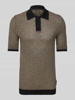Marc O'Polo Knitted Poloshirt Strepen Zwart Beige