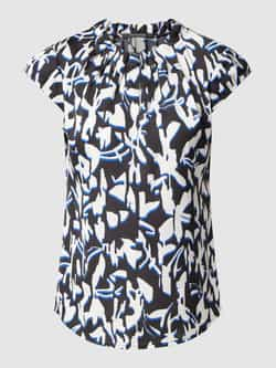 Comma blousetop met all over print en plooien zwart wit