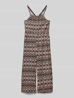 Garcia jumpsuit van polyester zwart ecru oranje All over print 164