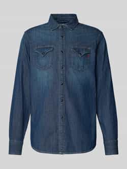 Replay Regular fit jeansoverhemd met borstzakken en labelstitching