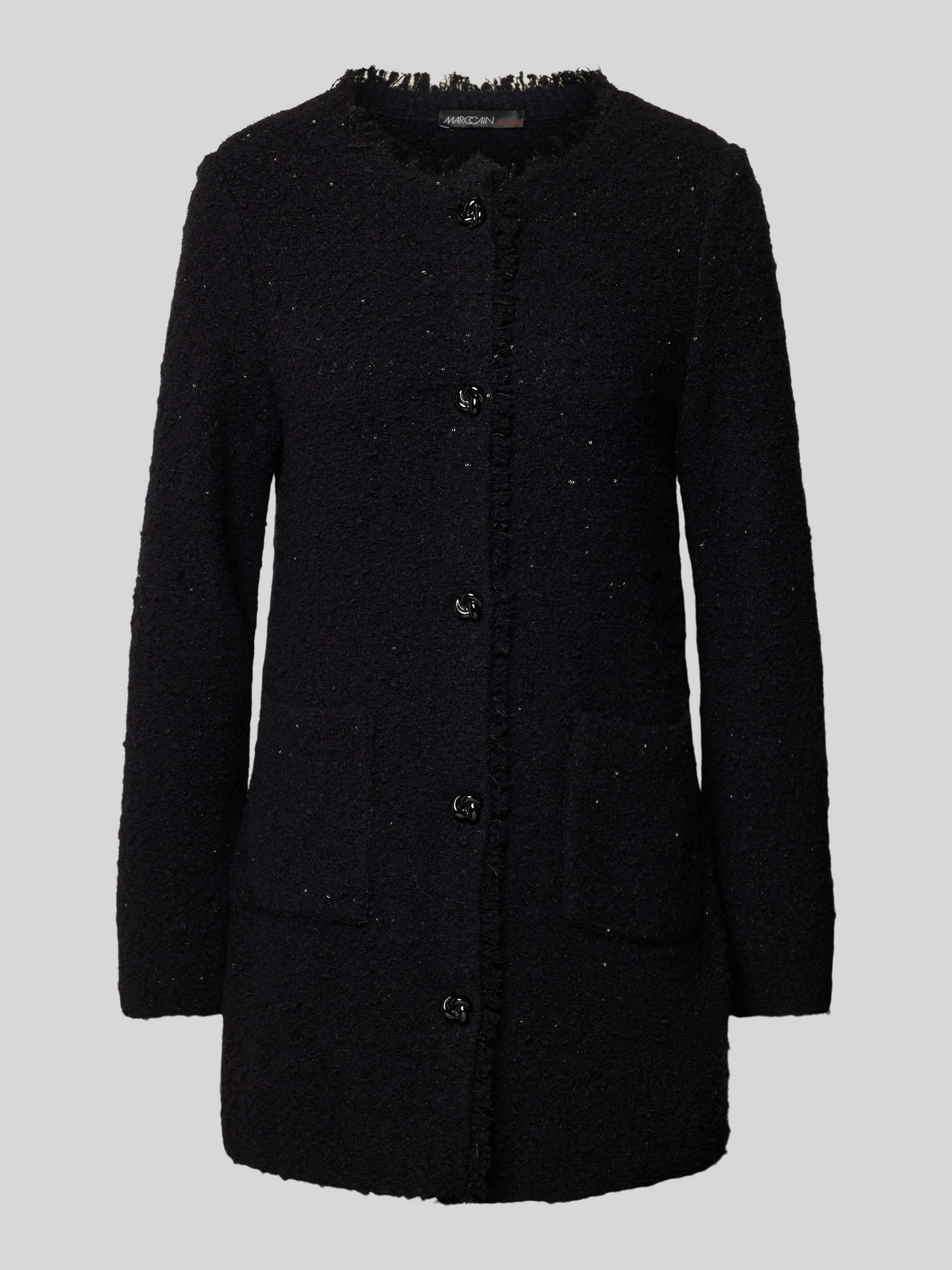 Marc Cain Bouclé Cardigan met Lurex en Franjes Black Dames