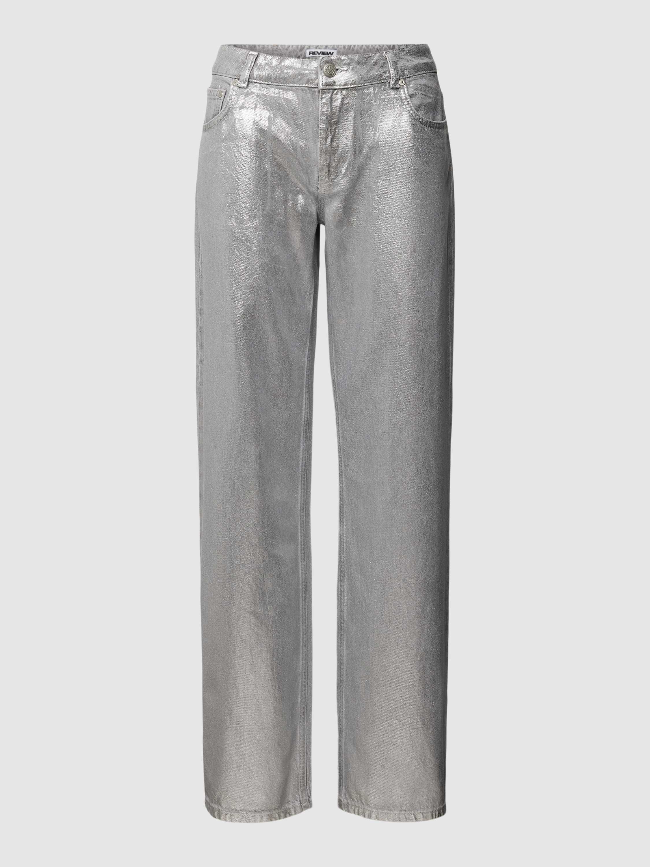 Review Straight leg jeans in zilver metallic