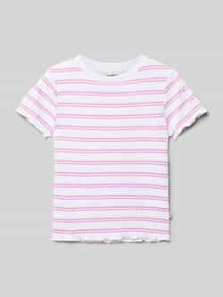 Garcia gestreept T-shirt wit roze Meisjes Stretchkatoen Ronde hals Streep 152 158