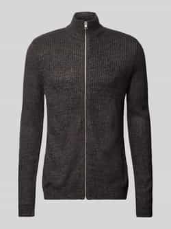JACK & JONES ESSENTIALS gemêleerd ribgebreid vest JJELEWIS zwart