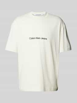 Calvin Klein Jeans Heren Crème Logo T-shirt Geribbelde Ronde Hals White Heren