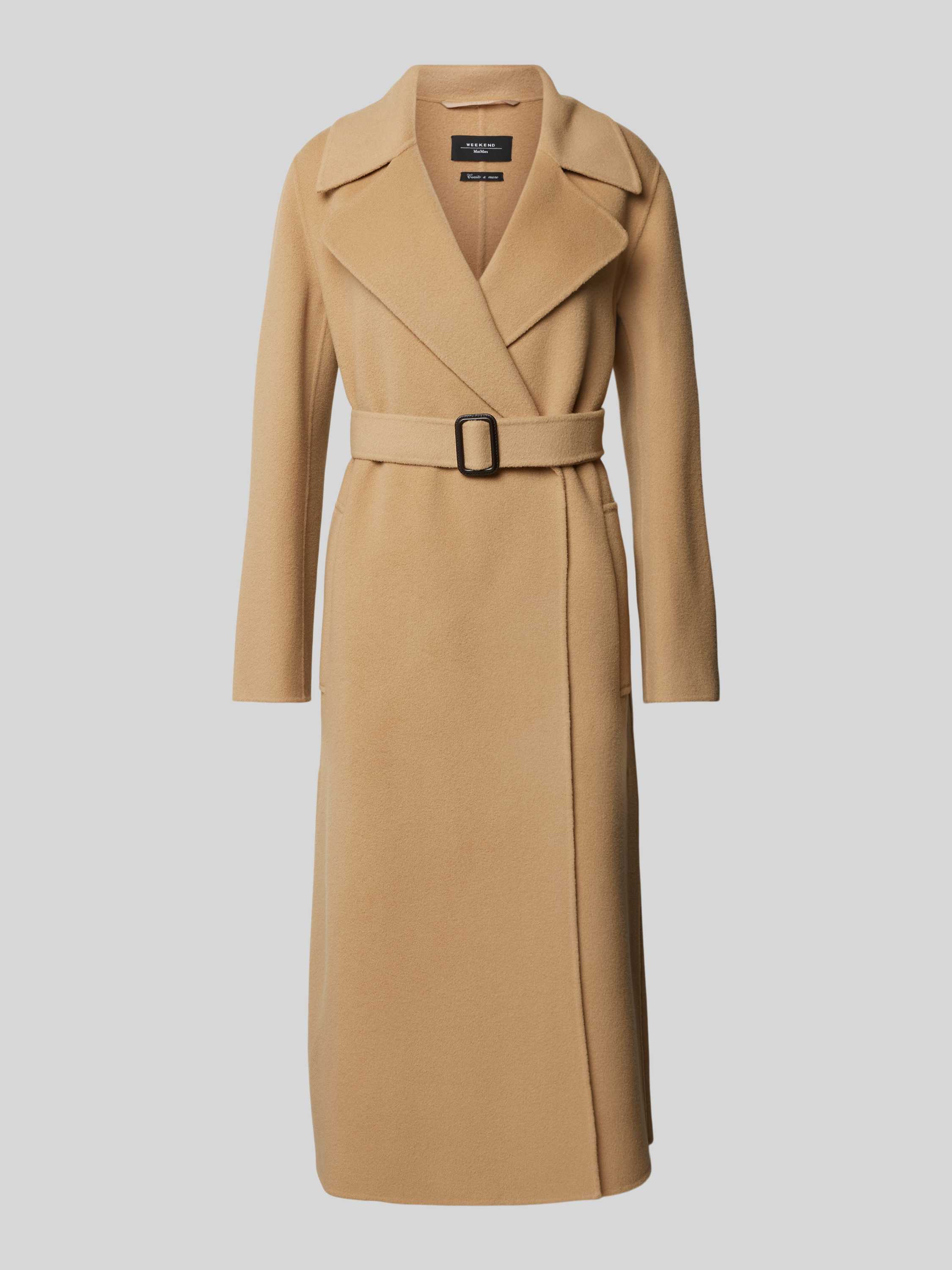 Weekend Max Mara Lange jas van scheerwol met tailleriem model 'MANU'