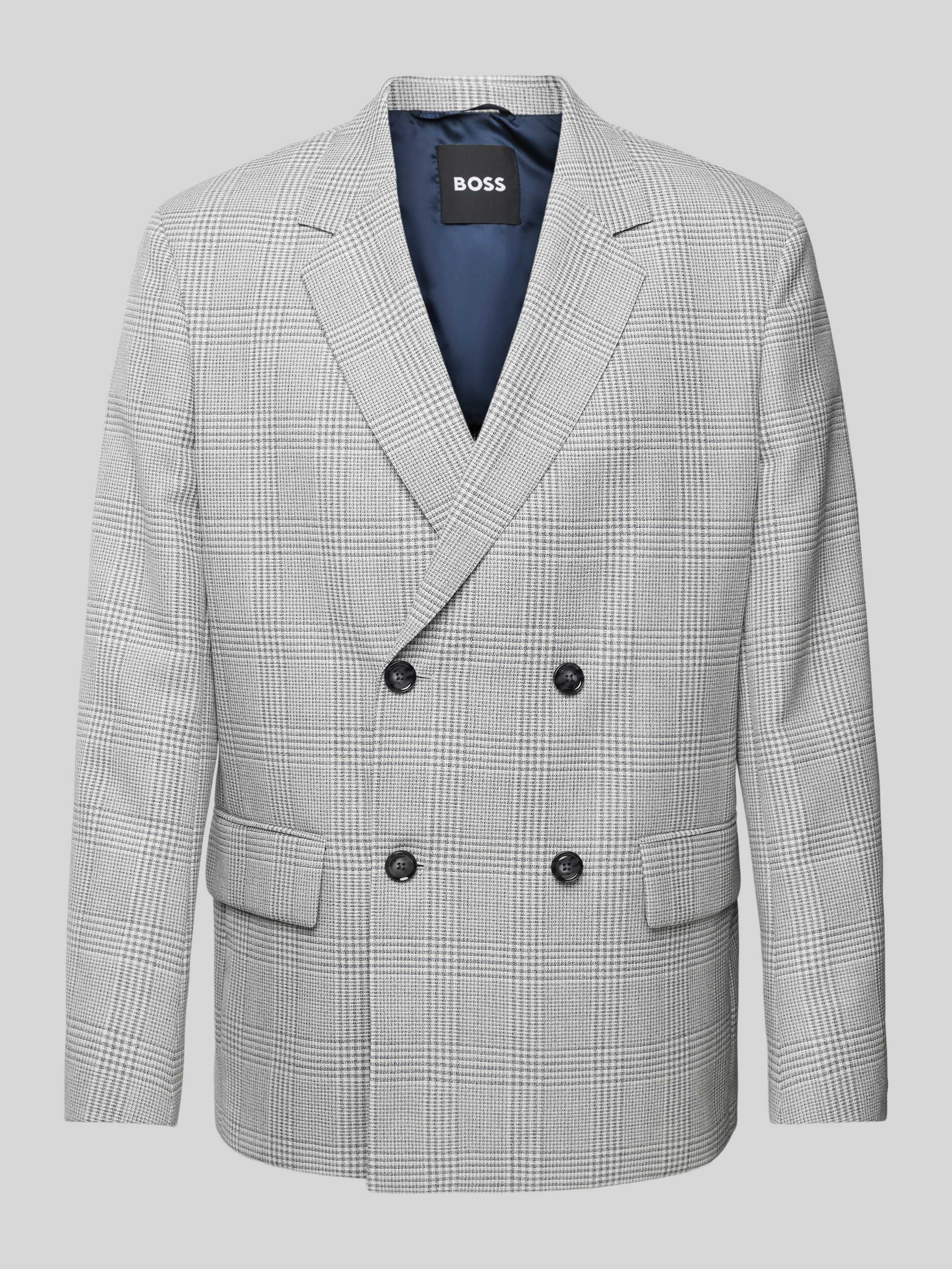 Hugo Boss Houndstooth Wollen Jas Dubbelknoops Revers White Heren