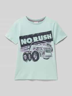 S.Oliver T-shirt met printopdruk turquoise Blauw Jongens Katoen Ronde hals 104 110