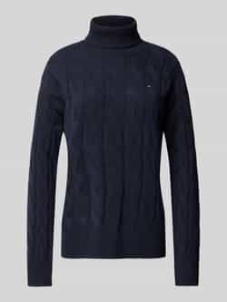 Tommy Hilfiger Coltrui SOFT WOOL CABLE ROLL-NK SWEATER met logoborduring allover kabelpatroon rolkraag 100% wol