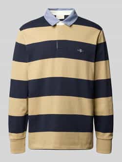Gant Sweater Heavy Rugger Shield Longsleeve Polo Streep Navy Beige
