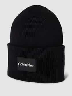 Calvin Klein Beanie FINE cotton rib beanie met logopatch