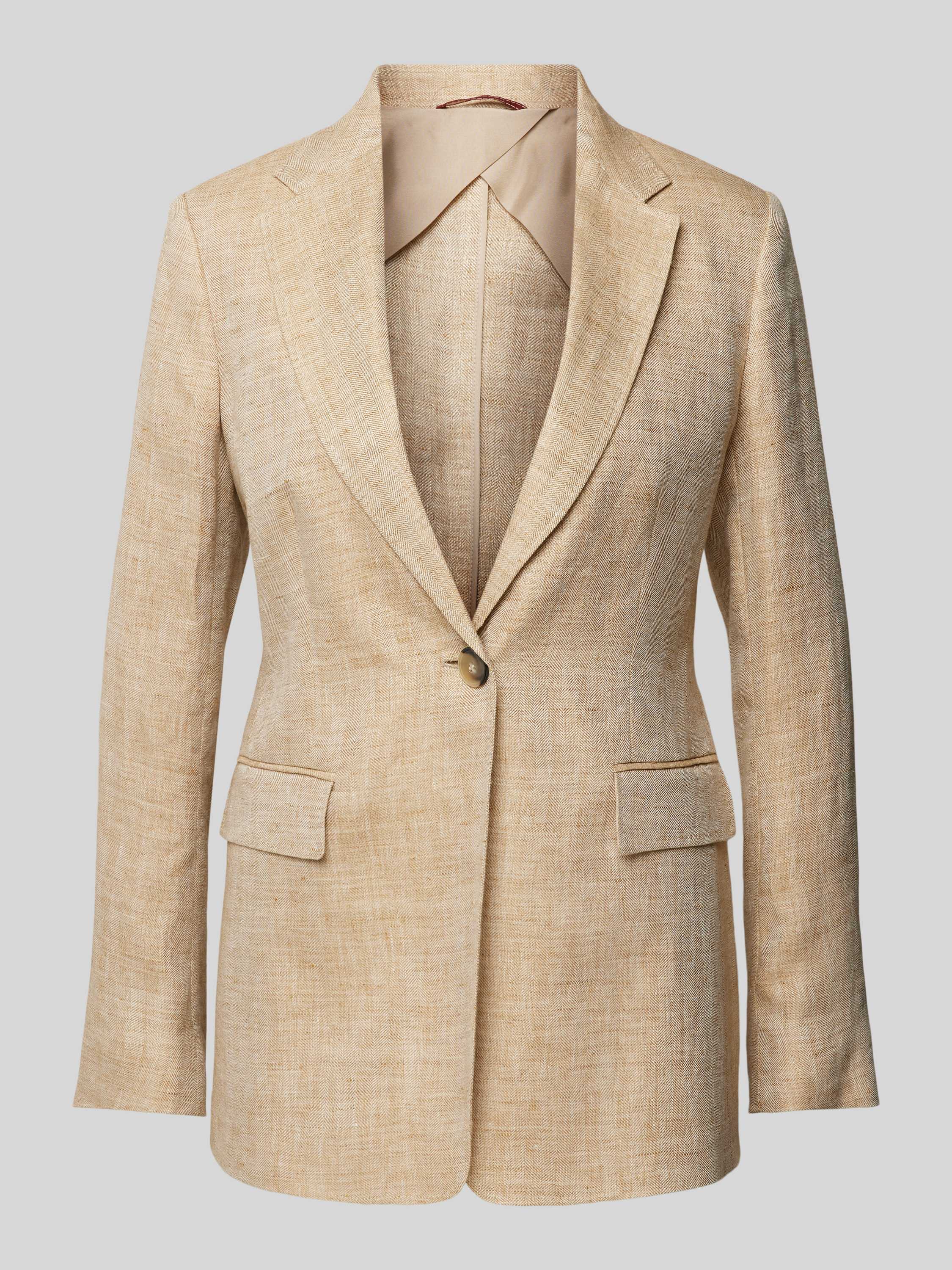 Max Mara Studio Linnen Blazer Visgraatpatroon Beige Dames