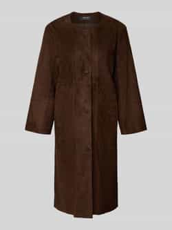 Marc Cain Regular fit lange leren jas met ronde hals model 'COLLECTIONS B'