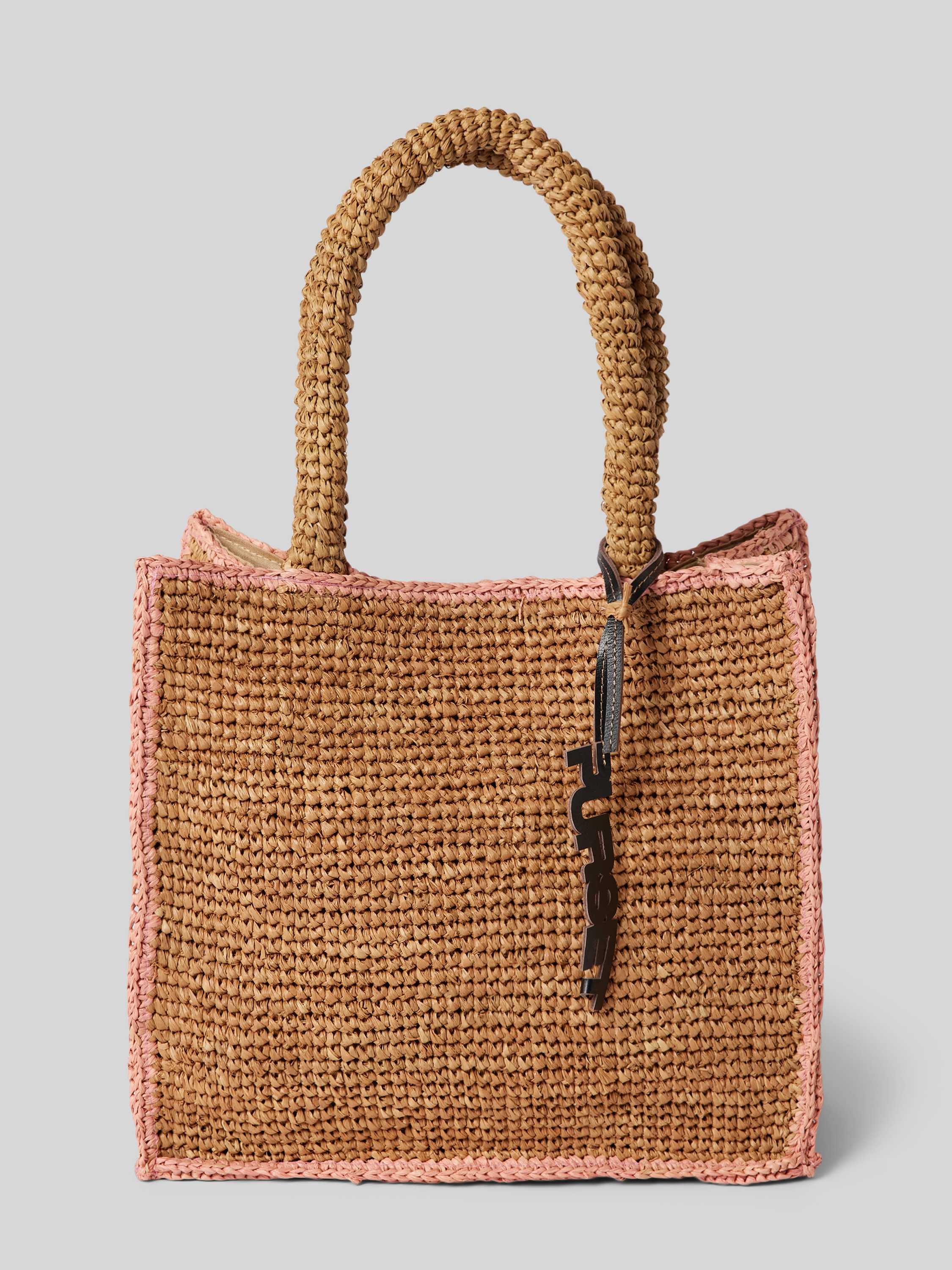 PUR-SET Tote bag met labeldetail model 'Raphia'