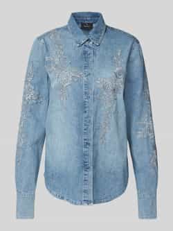 Monari Regular fit jeansblouse met kant