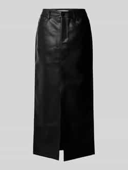 Calvin Klein Jeans Zwarte Midi Rok van Imitatieleer Black Dames