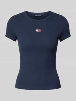 Tommy Jeans Geribbelde Stretch T-shirt Blauwe Ronde Hals Blue Heren