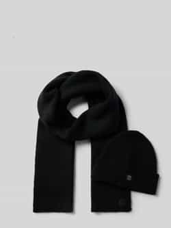 Hugo Boss Zwart Gebreide Sjaal en Hoed Set Black Heren