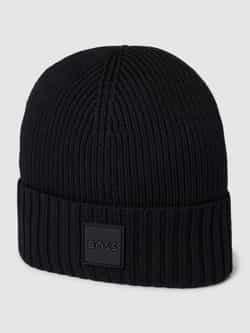 Boss Beanie van scheerwol met labeldetail model 'Fati'