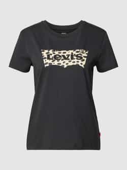 Levi's Zwart T-shirt met Leopard Batwing Logo Black Dames