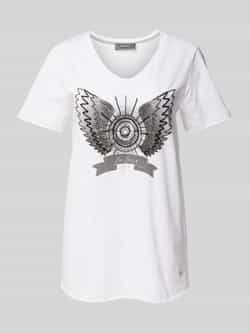 MOS MOSH Geborduurd T-shirt met V-hals White Dames