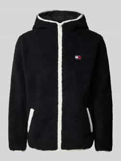 TOMMY JEANS Pluchen jack TJM REG BADGE TEDDY ZIP TRU EXT met logopatch licht afgezakte schouders