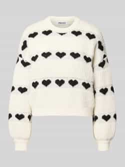 Pieces Relaxed fit gebreide pullover met hartjesprint model 'NOVE'