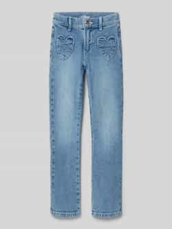 s.Oliver RED LABEL Flared leg jeans van zachte katoenmix met opgestikte hartvormige zakken model 'BETSY'