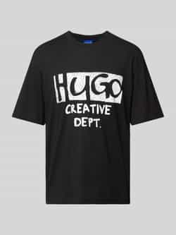Hugo Blue T-shirt met labelprint model 'Nugocrea'