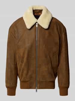 Boss Orange Regular fit leren jack met afneembare kraag van lamsvacht model 'JONIER'