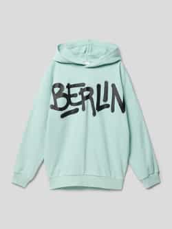 S.Oliver hoodie met tekst turquoise Sweater Blauw Tekst 146 152