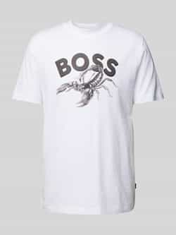Boss Orange T-shirt met label- en motiefprint model 'Bossfish'
