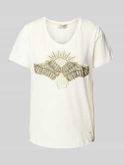 MOS MOSH T-shirt met geribde V-hals model 'Nadine'