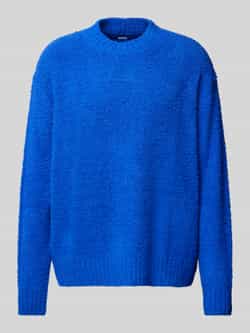 Hugo Blue Gebreide pullover met labelstitching model 'Sanou'