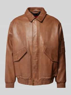 HUGO Loose fit leren jack met klepzakken model 'LAMOTO'