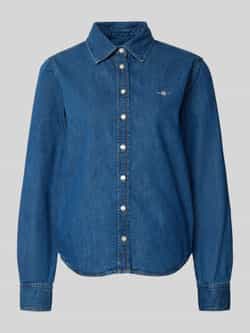 Gant Denim blouse met logostitching en sportmanchetten