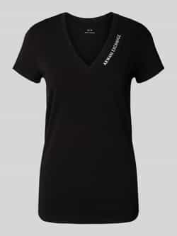 Armani Exchange T-shirt met labelstitching en V-hals